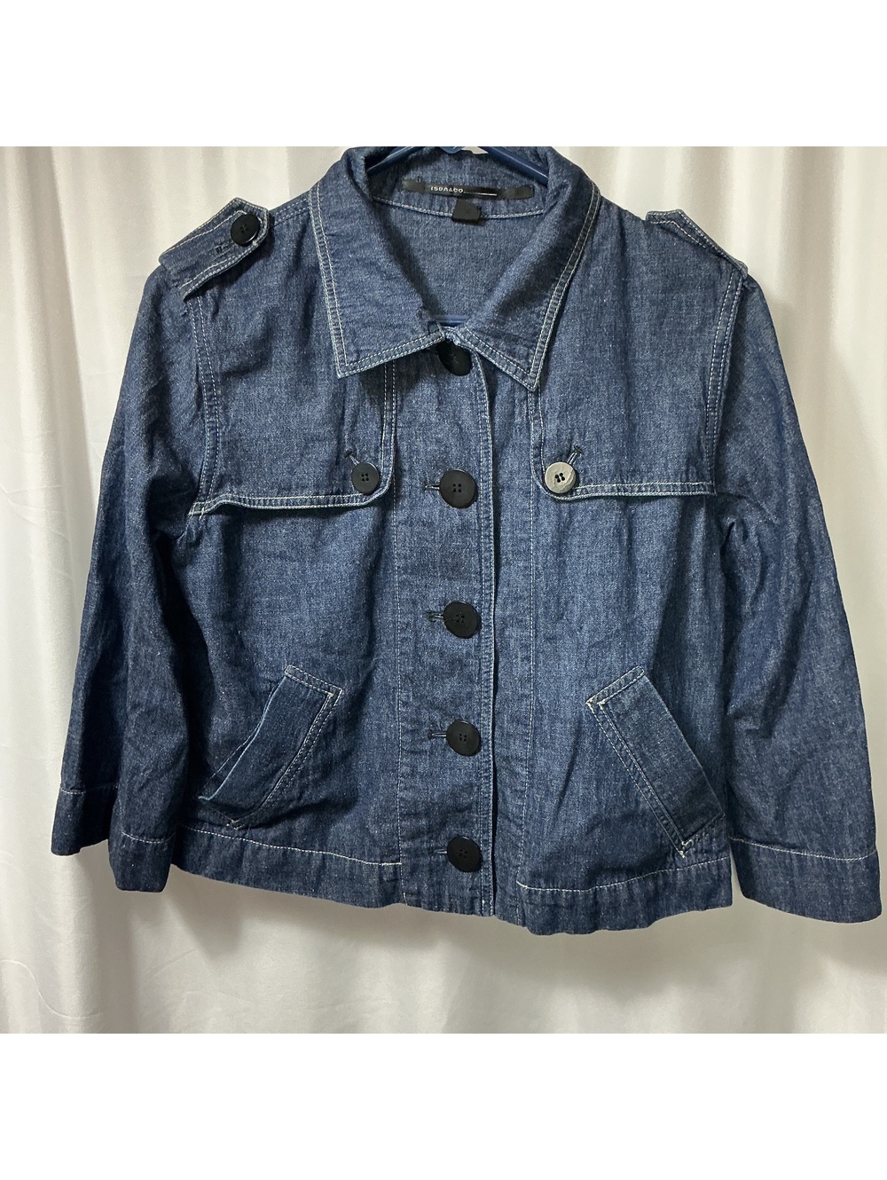 ISDA & CO Women’s S Jacket Y2K Boho Military Blue Cotton retro vintage office